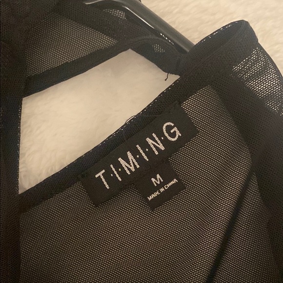 Black Sheer Bodysuit with Red Floral Embroidery - Picture 5 of 6